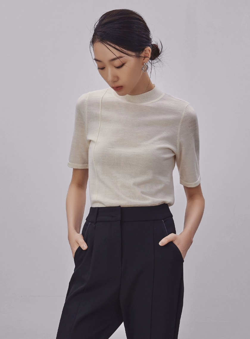 半高領五分袖羊毛針織上衣